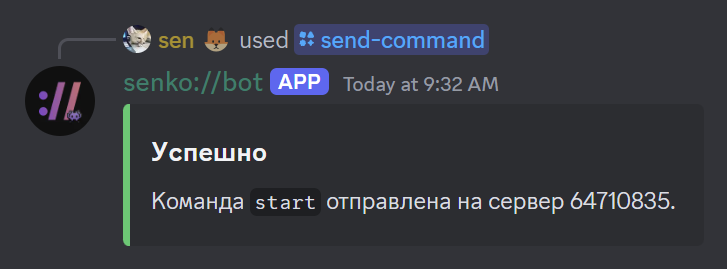 successful command sent to server