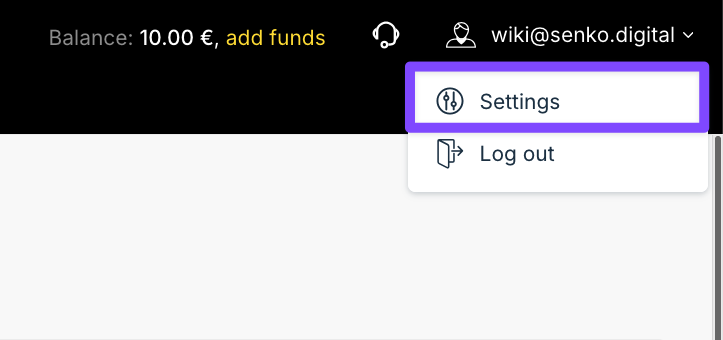 Navigate to settings through the menu in the top right corner of personal account