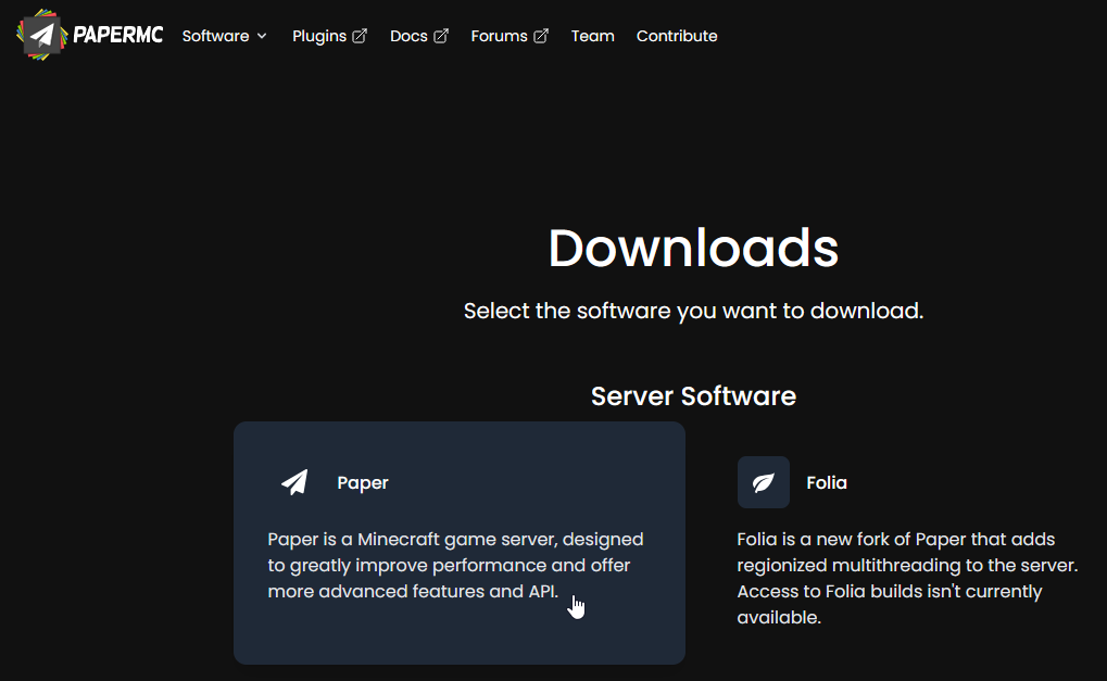 PaperMC downloads page