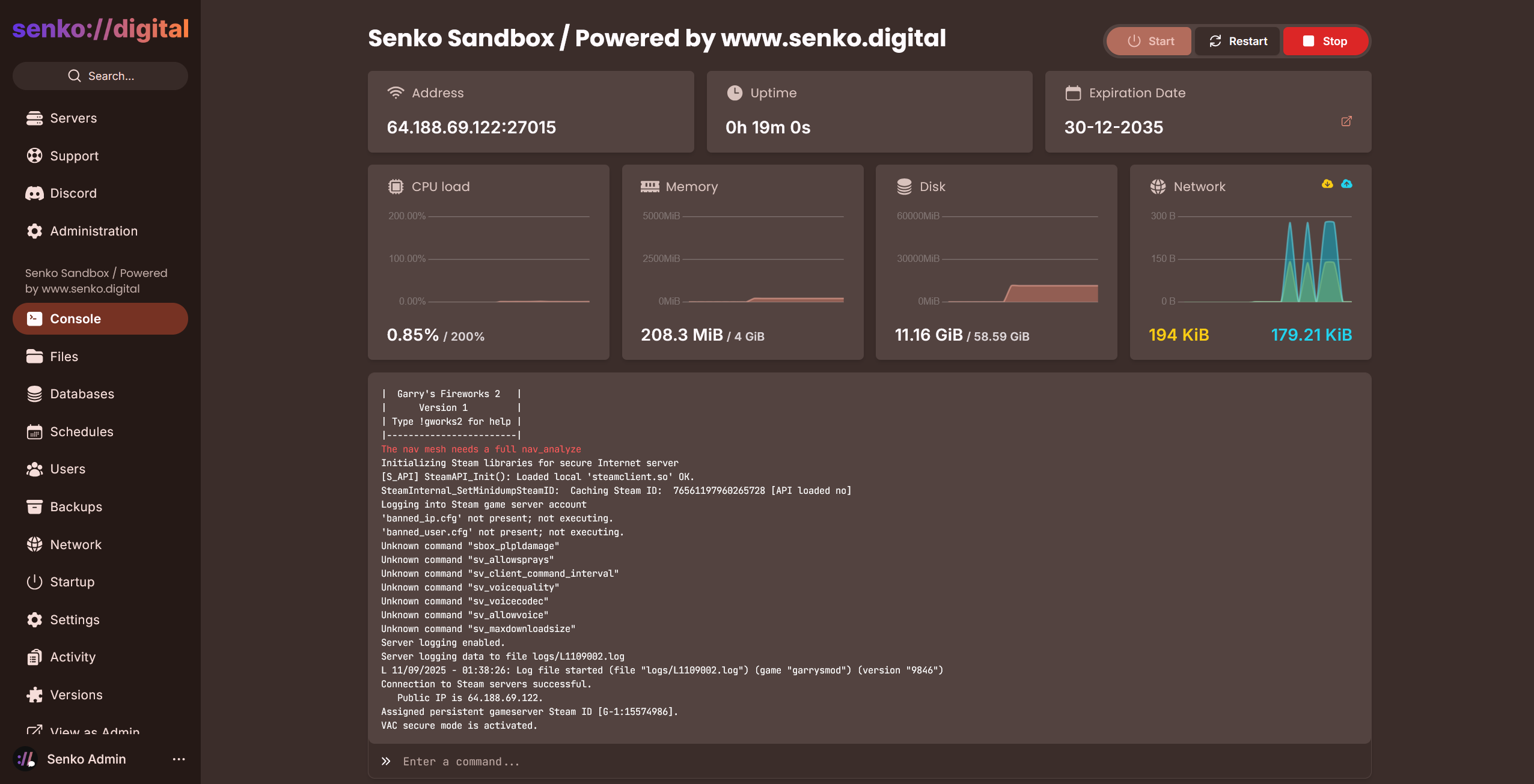 server console