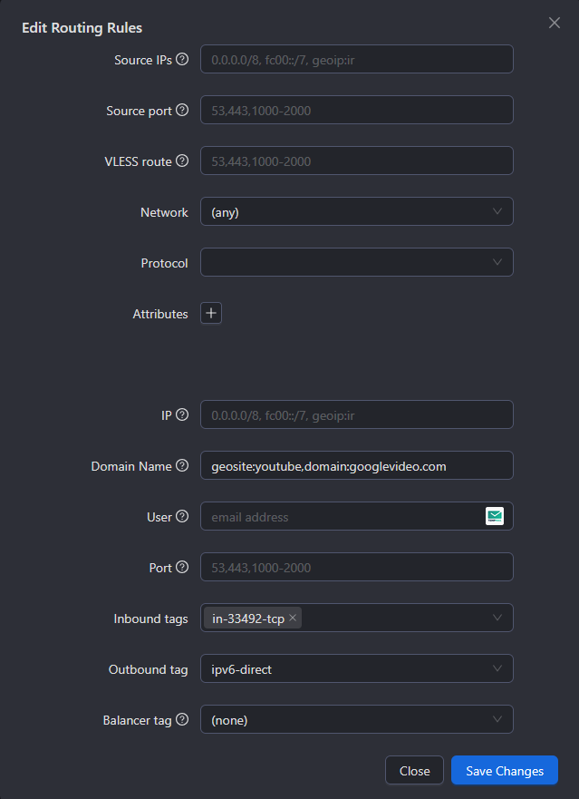 routing rule info