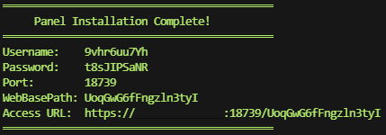 successful 3x-ui installation credentials output