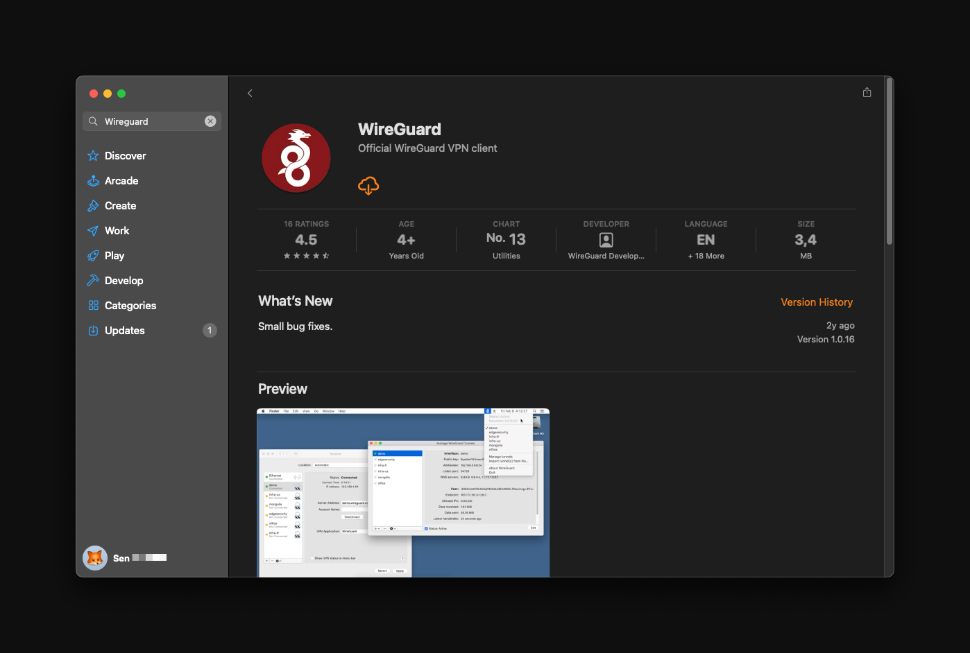 WireGuard page in Mac App Store