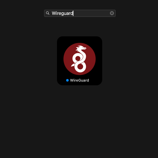 Searching for WireGuard in Spotlight on macOS